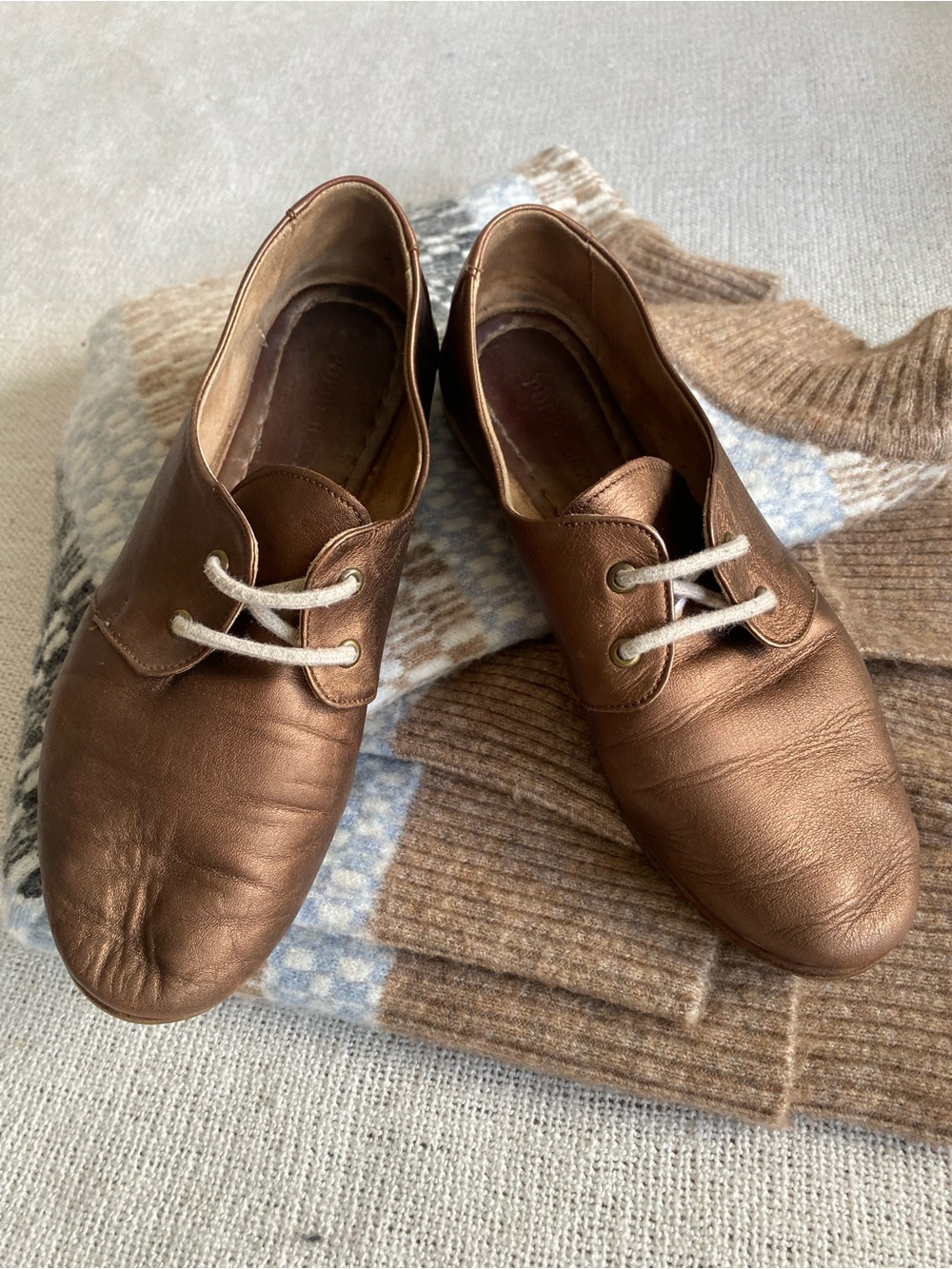Poppy Barley Metallic Bronze Leather Oxford Shoes 7.5